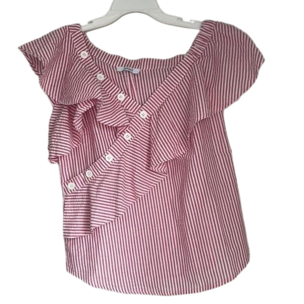 Tenax Ruffle Detail Off Shoulder Striped Top